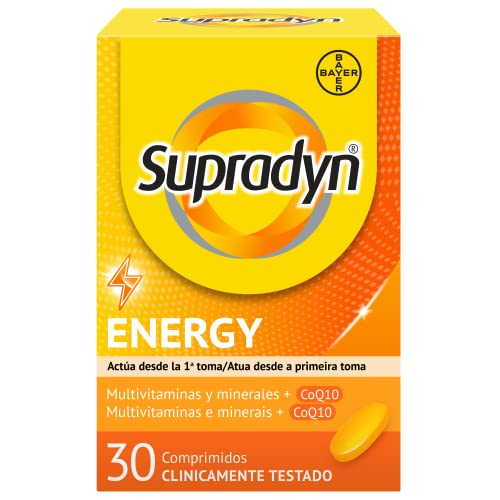 Multivitaminas, Supradyn Energy, 30 comprimidos, 1 Mes de Suministro, Complejo Vitaminico completo, Vitamina B12, B6, Coenzima q10, Sin Gluten y Sin Lactosa, Unisex