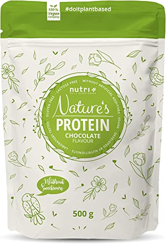 nutri+ Proteína Natural de Chocolate en Polvo sin Edulcorantes 500g - Vegan Protein Soja y Guisante - Bebida Deportiva sin Lactosa para Batidos Vegan sin Gluten