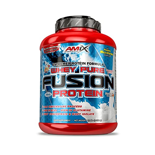 AMIX - Proteína Whey - Pure Fusion - 2,3 Kg - Concentrado de Suero Ultra Filtrado - Isolada con Splenda - Contiene L-glutamina - Proteínas para Aumentar Masa Muscular - Sabor Cookies Cream