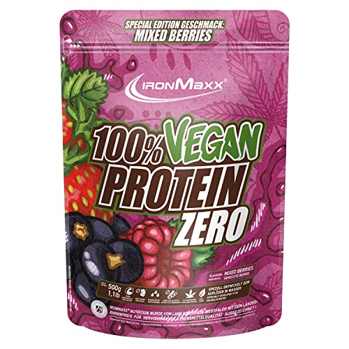 IronMaxx Proteína 100% Vegana Cero - frutas del bosque bolsa de 500g |proteína vegana en polvo de 4 componentes y sin azúcar|proteína en polvo sin aspartamo