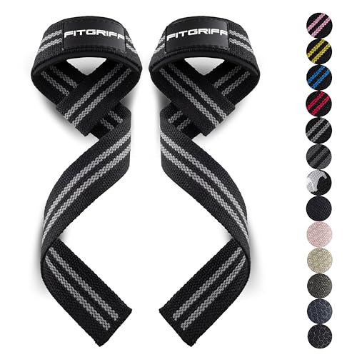 Fitgriff® Straps Gym, Correas Levantamiento de Pesas, Powerlifting, Agarraderas Gimnasio - Lifting Straps - Mujeres y Hombres (Estándar (más de 16cm muñeca), Black/Grey)