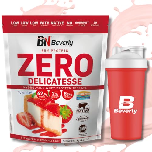 Beverly Hydrolyzed Zero | 1 Kg | Proteína hidrolizada whey al 85% | Con Digezyme y Tolerase | Apta dieta Halal | Masa muscular y fuerza (TARTA QUESO FRESA)