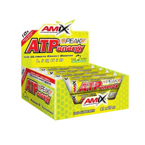AMIX - Suplemento Deportivo ATP Energy Liquid - 10 x 25 ml - Ayuda a Desarrollar la Fuerza - Ayuda a Reducir la Fatiga y Restaura los Niveles de ATP - Sabor Naranja