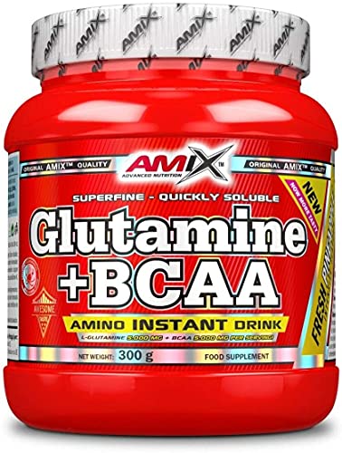 AMIX - Bcaa Glutamina - 300 Gramos - Complemento Alimenticio de Glutamina en Polvo - Reduce el Catabolismo Muscular - Óptimo para Deportistas - Sabor Piña - Aminoácidos Ramificados