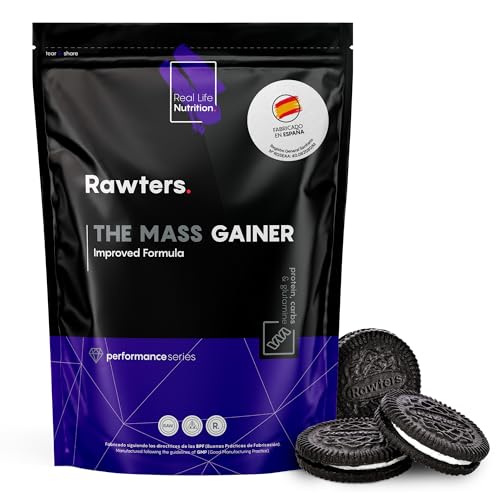Rawters. The Mass Gainer | Peso 1500gr | Ganador de peso y masa muscular | Con carbohidratos, creatina y bcaas | Con Vitaminas A, D y K | Cookies and Cream | No-GMO