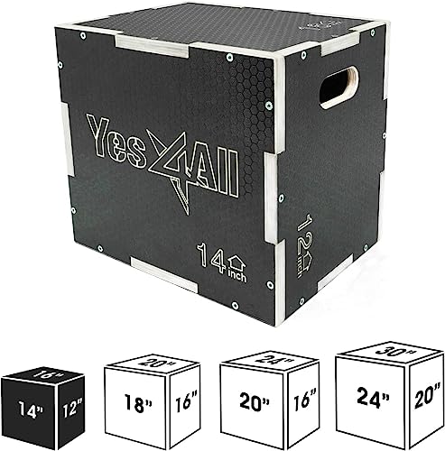 Yes4All Caja pliométrica 3 en 1 de madera antideslizante - Negro - 16 x 14 x 12