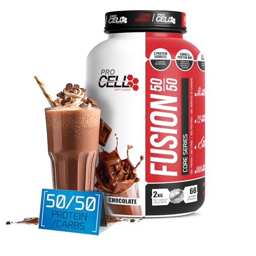 ProCell FusionCore 50/50 | Suplemento Balanceado de Carbohidratos y Proteínas (2kg / 66 servicios) - Sabor Chocolate - Proteínas e Hidratos para Aumentar la Masa Muscular - Recuperador Muscular