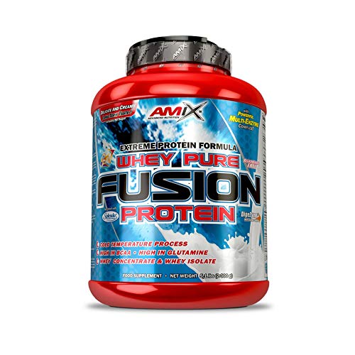 AMIX - Proteína Whey - Pure Fusion - 2,3 Kg - Concentrado de Suero Ultra Filtrado - Isolada con Splenda - Contiene L-glutamina - Proteínas para Aumentar Masa Muscular - Sabor Frutas Del Bosque