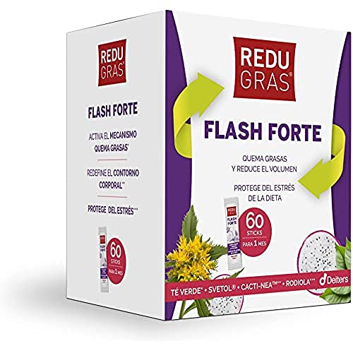 DEITERS - Redugras Flash Forte 60 Sticks, Complemento Alimenticio, Quemagrasas y Reductor de Volumen, Con Té Verde, Protege del Estrés de la Dieta, Redefine Contorno Corporal