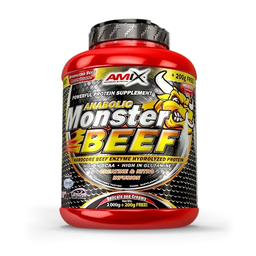 Amix - Monster Beef Protein - Suplemento Alimenticio - Mejora del Rendimiento - Proteína de Ternera en Suero - Glutamina en Polvo - Sabor Bayas Silvestres - Bote de 2 Kg