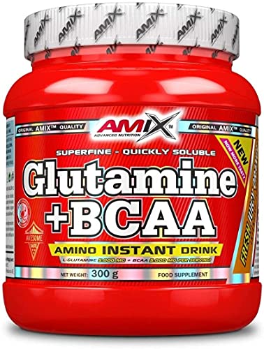 AMIX - Bcaa Glutamina - 300 Gramos - Complemento Alimenticio de Glutamina en Polvo - Reduce el Catabolismo Muscular - Óptimo para Deportistas - Sabor Naranja - Aminoácidos Ramificados