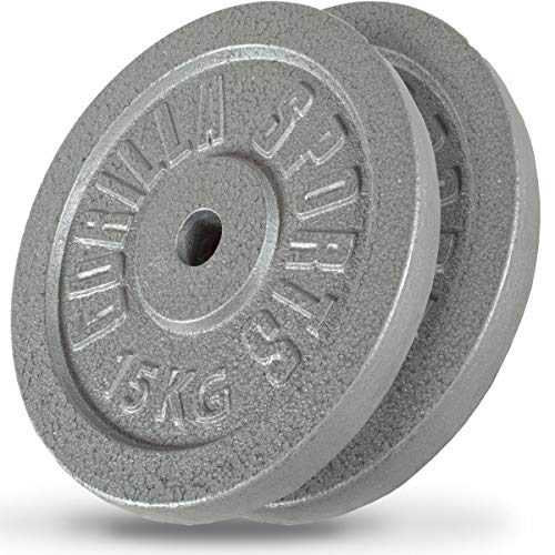 GORILLA SPORTS® - Set de discos de pesas de hierro macizo de 30kg (2 x 15kg)