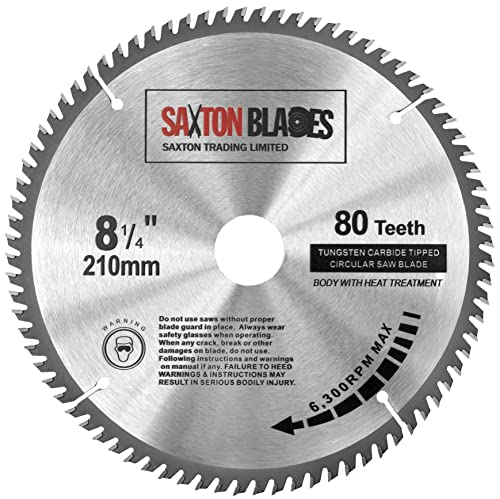 Hoja para sierra circular Saxton TCT 210 x 30 mm, 80 dientes para Festool, Dewalt Bosch, Makita, etc.