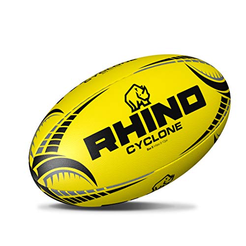 Rhino Cyclone - Pelota de Rugby, Color Amarillo Fluo, Talla 5