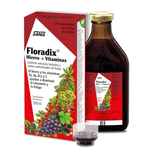 Salus - Floradix Suplemento de Hierro Líquido - 500 ml - Reduce el Cansancio y la Fatiga - Contiene Hierro Orgánico y Vitaminas B2, B6, B12 y C - Combate la Anemia - Suplementos Vitamínicos