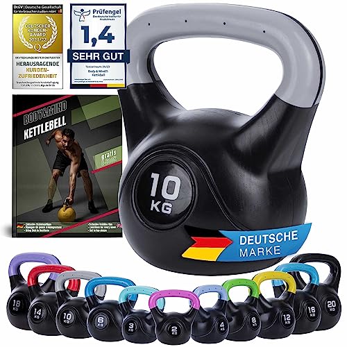 Body & Mind® Kettlebell Ball mancuerna de plástico 2-20 kg - mancuerna de pesas para entrenamiento de fuerza - mancuerna de balanceo para fitness profesional. (10Kg)