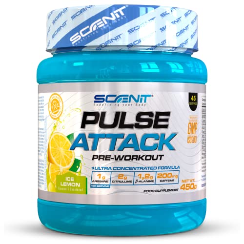Pulse Attack - 450 g - Pre workout gym con arginina, beta alanina, citrulina, creatina, taurina - Preentreno gimnasio - Prework Gym – Pre entrenos potentes (Limón)