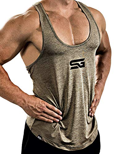 Satire Gym - Camiseta de Tirantes para Fitness de Hombre/Ropa Funcional de Secado rápido para Hombres - Camiseta de Tirantes para Hombres, Apta para Culturismo y Entrenamiento. (Caqui Moteado, S)