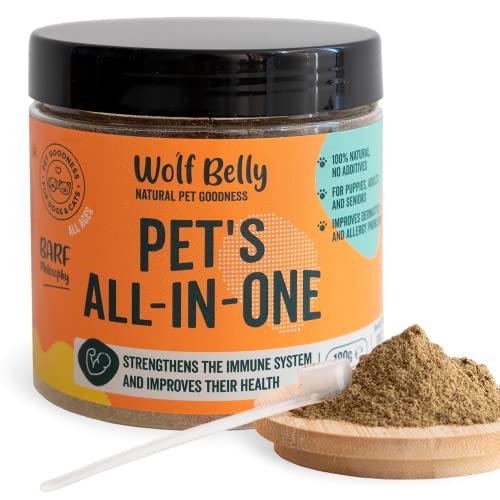 Wolf Belly - Suplemento de Vitaminas para Perros y Gatos en Polvo 100% Natural (180 gr) Complemento Bienestar General y Vitalidad, Multivitaminas y Minerales para Perros - All in One