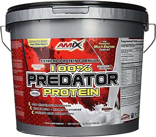 AMIX, Proteínas para Aumentar Masa Muscular con Sabor Cookie y Crema, Predator en Formato Bote de 4 Kg, Ayuda al Crecimiento Muscular, Libre de Aspartamo, Ideal para Batidos de Proteínas