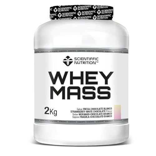 Scientiffic Nutrition - Whey Mass, Proteínas y Carbohidratos en Proporción 50/50, Aumenta el Volumen Muscular, con Creatina, Enzimas Digestivas y Glutamina - 2kg, Fresa-Chocolate Blanco.