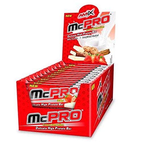 AMIX - Barritas de Proteína McPro - 24 x 35 g - Aumenta la Energía y Conserva la Masa Muscular - Snack Saludable con Alto Contenido en Proteínas - Sabor Fresa y Yogurt