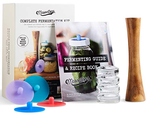 Masontops Kit Complet de Bocal de Fermentation Mason - Kit de bocaux pour Fermentation de légumes avec Grande Ouverture - Equipements Essentiels pour Bricoleur