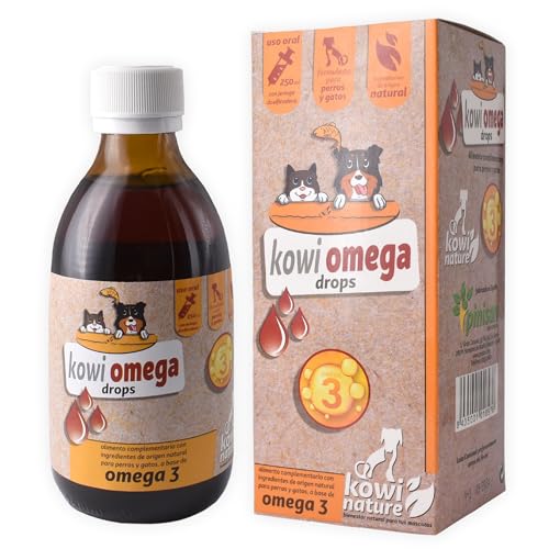 KOWINATURE Kowi Omega Drops Complemento Alimenticio Suplemento Nutricional para Perros y Gatos cualquier edad y raza Ingredientes Naturales aporta Beneficios Piel, Pelaje y Articulaciones Frasco 250ml