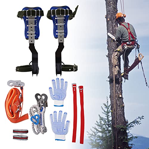 WUPYI2018 Juego de pinchos para trepar árboles, juego de pinchos de acero inoxidable con guantes, cinturón de seguridad y cuerda de seguridad para trabajos en árboles