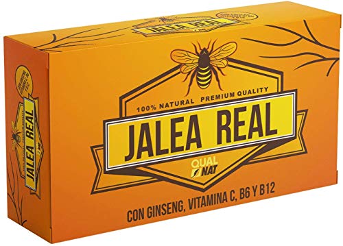 Jalea Real 100% Natural - Suplemento con Ginseng y Vitamina C - Formato de 20 Ampollas - Refuerza el Organismo - Vitamina B6 y B12 - Ayuda a Reforzar el Sistema Inmunitario - QUALNAT