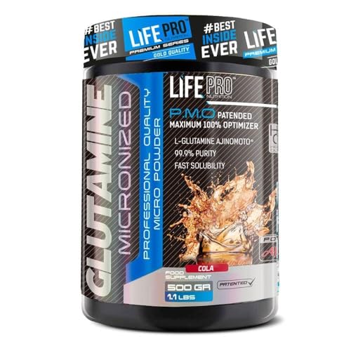 Life Pro Glutamine 500Gr | Suplemento deportivo de glutamina para contribuir al crecimiento muscular y evitar el catabolismo – L-Glutamina para la recuperación muscular (COLA)