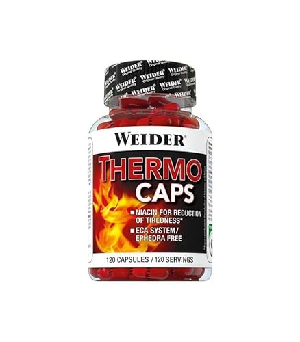 Weider Thermo Caps (120 Cápsulas) Quemagrasas Potente para Adelgazar, Acelerador metabolismo, ingredientes naturales termogénicos, L-Carnitina, Cafeína, Cúrcuma, control apetito, Vegano, Pre entreno