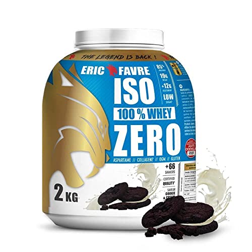 ISO WHEY ZERO 100% Pure Protein - Pure Whey Protein Isolate es sabroso y sirve para ganar masa muscular - Rápidamente asimilable - 2 kg - Laboratorio Francés Eric Favre (Cookies & cream)
