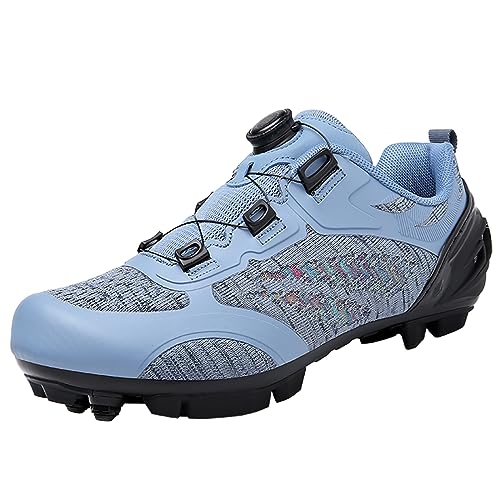 PENXZT Zapatillas de Ciclismo MTB para Mujer Zapatillas de Ciclismo Compatible con Calas SPD y Pedal de Bloqueo con Cordón Rápido Zapatillas de Ciclismo al Aire Libre,Azul,38 EU