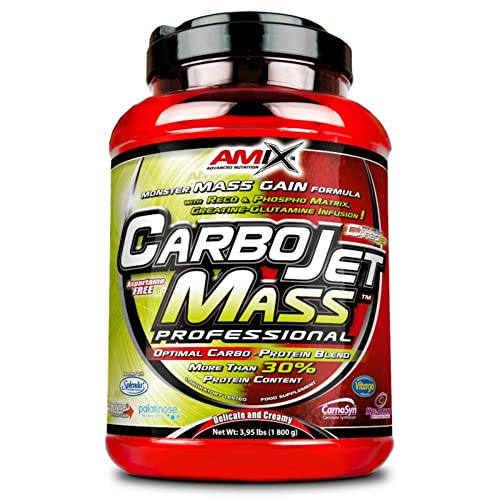AMIX - Complemento Alimenticio - Carbojet Mass Professional - Carbohidratos y Proteínas para Aumentar la Masa Muscular - Concentrado Proteína de Suero - Recuperador Muscular - Fresa y Plátano - 1,8 KG