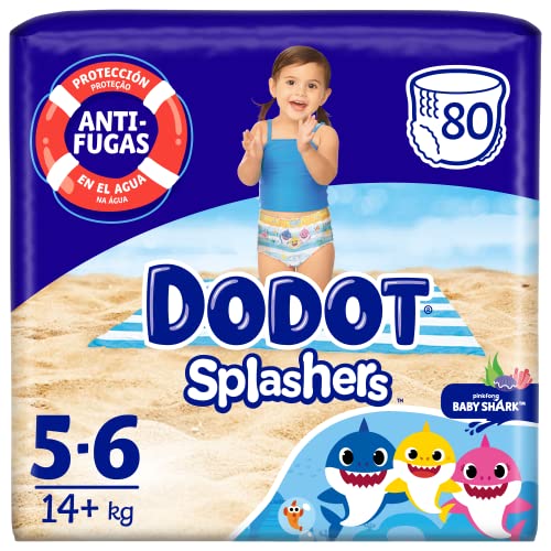 Dodot Pañales Bebé Bañador Splashers, Talla 5-6 (+14 kg), 80 Pañales Desechables con Protección Anti-Fugas en el Agua