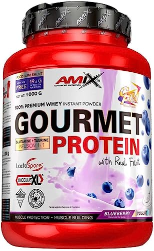 Amix - Gourmet Protein - Suplemento Alimenticio - Mejora del Rendimiento - Contiene Aminoácidos Bcaa - Glutamina en Polvo - Nutrición Deportiva - Sabor a Fresa-Choco Blanco - Bote de 1 Kg