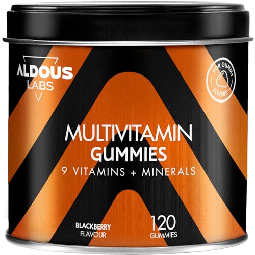 Gominolas Multivitaminas | 120 Gummies sabor natural Mora | 12 vitaminas y minerales | Todas las Vitaminas C, D, B12, E, A, B6, B5, Biotina, Ácido Fólico, Zinc, Yodo, Colina