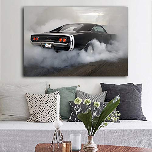 DIARQT Cuadros Decorativos Carteles e Impresiones vehículos Dodge Charger Muscle Car Cuadro de Arte de Pared Lienzo Pintura para decoración de habitación Pintura de Arte de pared-24x32inch