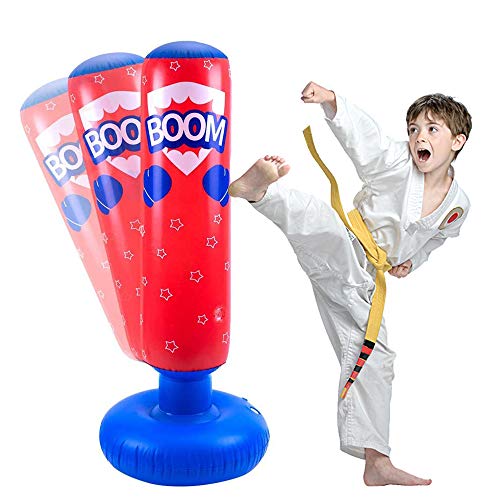 Saco de Boxeo Hinchable de Niños 120cm, JanTeelGO Saco de Arena Inflable de Pie para Practicar Karate | Kickboxing | Taekwondo Bolsa de Boxeo Fitness para Nniños (Rojo, 120cm)