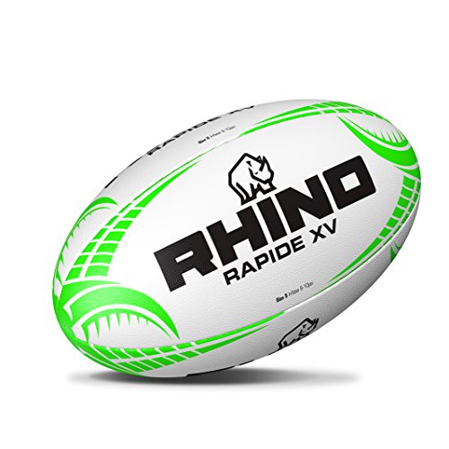 Rhino Rapide - Pelota de Rugby XV, Color Blanco, Color White/Green, tamaño Talla 3