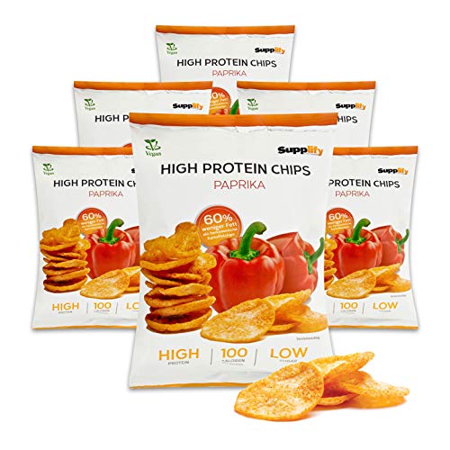 Supplify - Chips de proteínas (Pimentón, vegano) Snack de proteina para perder peso o aumentar masa muscular:la rica alternativa a los polvos de proteína o a las barritas de proteína.