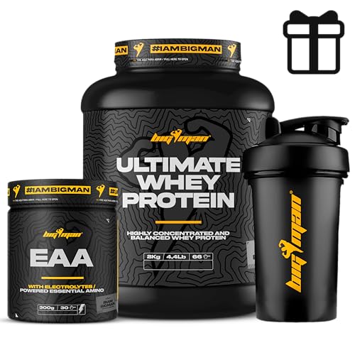 Pack BigMan Ultimate Whey Proteína 2Kg (Vainilla Canela) + Aminoacidos Essenciales Electrolitos + Shaker 