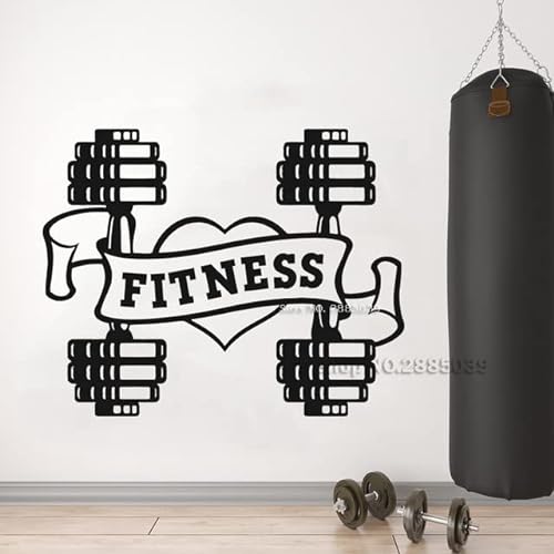 Calcomanía de pared con diseño de mancuerna para fitness, papel pintado, logotipo de gimnasio, decoración de pared, murales de tienda LC1397