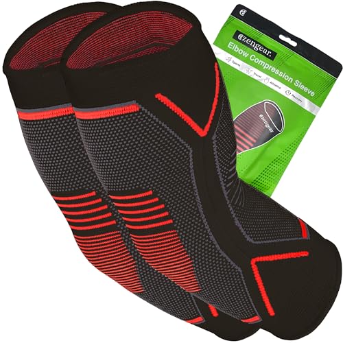 aZengear Codera de Compresión Epicondilitis (Par) para Hombre y Mujer, Manga de Compresión para Tendinitis, Artritis, Tenis, Golf, Gym (Negro con rojo, L)