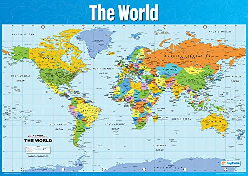 Daydream Education - Póster de mapa del mundo, papel brillante de 850 mm x 594 mm (A1) | Carteles de clase de geografía | Gráficas de educación