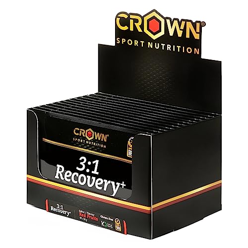 Crown Sport Nutrition 3:1 Recovery+ - Recuperador muscular con aislado de proteína Whey. Rápida asimilación y alto contenido en aminoácidos. (Frutos Rojos, Caja 10x50g)