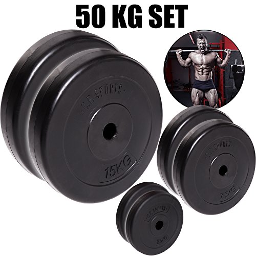 C.P. Sports - Juego de pesas para mancuernas de 50 kg, placas de pesas diferentes, 30 mm, 2 x 15kg + 2x 10kg