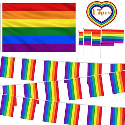 Funnlot Bandera del orgullo gay Rainbow Bandera, banderines de orgullo de 5 m de largo, banderas de mano arcoíris para decoración de desfile LGBT al aire libre celebraciones del NHS