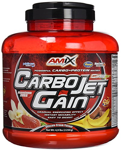AMIX - Proteína en Polvo Carbojet Gain - Suplemento con Hidratos de Carbono -Proteína para Ganar Masa Muscular - Ideal para Atletas de Élite - Sabor Plátano - 2,25 KG